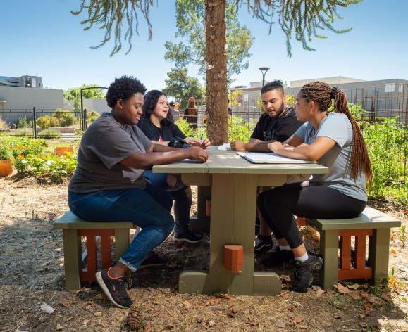 students sitting in Robb Garden